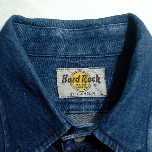 Hard Rock Café Stockholm shirt Size L Denim Blue - Picture 3 of 8